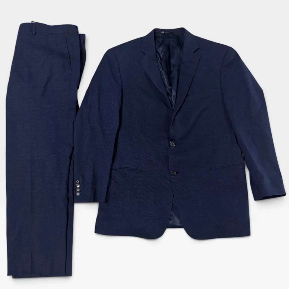 Hart Schaffner Marx 2-Piece Suit Mens 42R Wool Pants 38x28 Double Vent Navy Blue